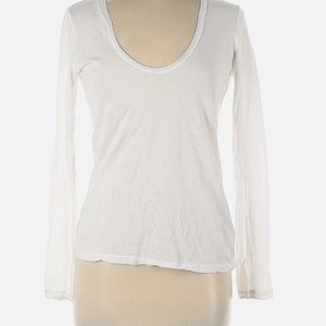 James Perse Long Sleeve Scoop Neck Tee, White, Size 2